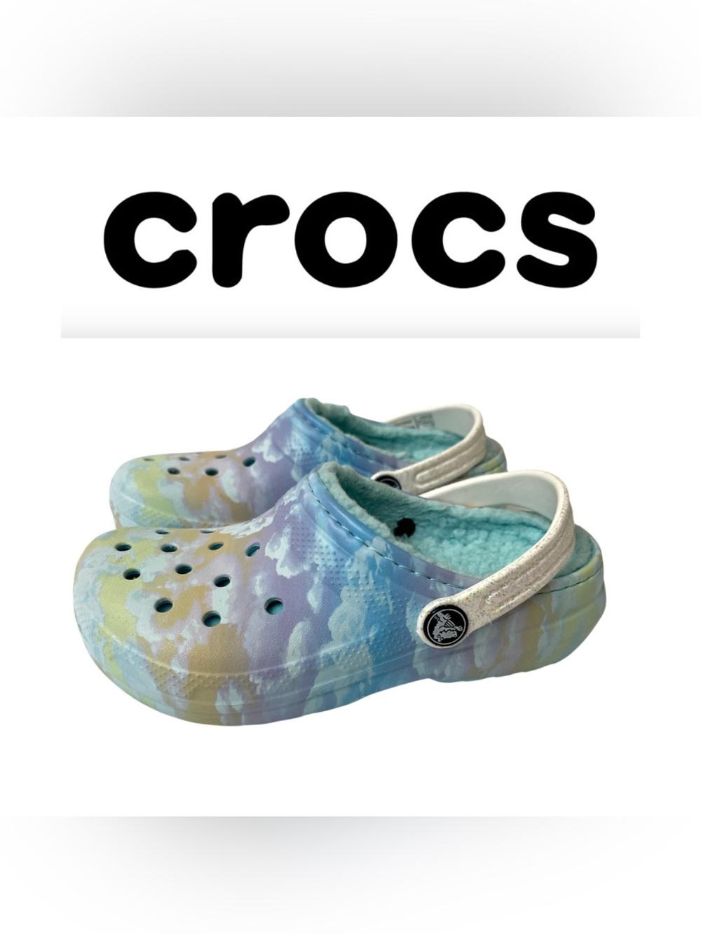 CROCS - Kids Girls Size 13 (C13) Multicolor Tie Dye with Fuzzy Lining